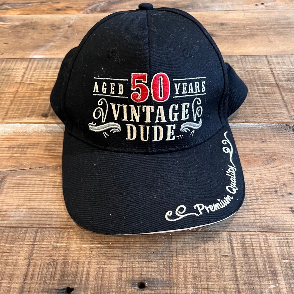 Laid Back Aged 50 Years Vintage Dude Baseball Hat Black Adjustable 50th Birthday